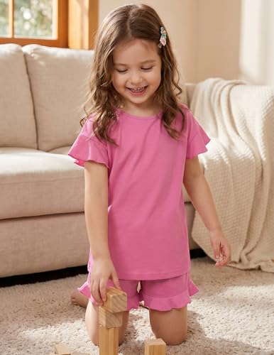 Image of Arshiner Girls Pajamas Ruffle Short Sets Cute Sleepwear Soft Kids Pjs