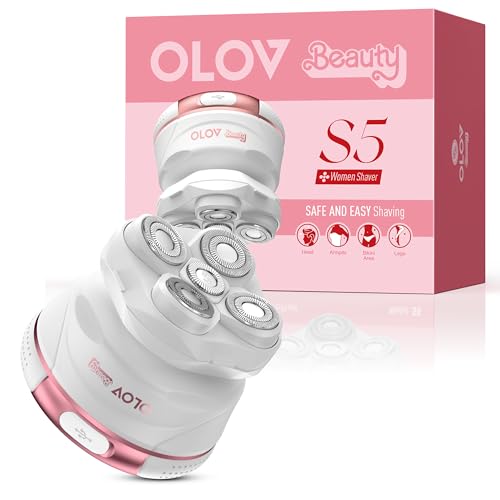 OLOV Beauty Electric Razors for Women,5-in-1 Rechargeable Shaver for Lady Legs,First Trimmer for Teen Girls Underarms & Body & Hair (White)