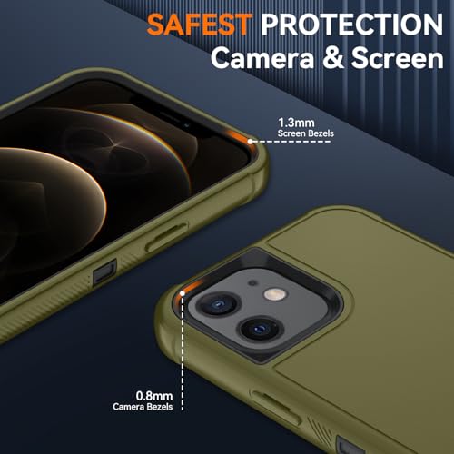 Image of SunStory Compatible with iPhone 12 /12 Pro Case with HD Screen Protector, 3-Layer Heavy Duty Full-Body Cover,3 in 1 Hybrid Protective Case for iPhone 12 /12 Pro 6.1 inch,ArmyGreen