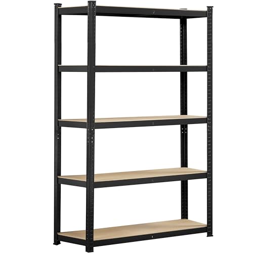 Adjustable 5-Tier Metal Garage Shelves - Black, 35.5 x 12 x 71 Inch