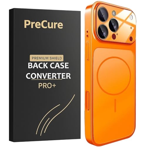 PreCure® Magnetic Hard Case for iPhone 16 Pro Max – Converter Case with Full Glass Camera Lens Protector, 17 Pro Max Style Design, Wireless Charging Support, Shockproof Back Cover (Orange)