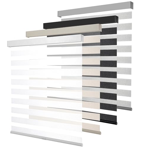 KALYSIE Cordless Zebra Blinds for Windows Free-Stop Pull Down Roller Window Shades with Valance Light Filtering Dual Layers Sheer Shades for Home and Office White 20 W x 72 H