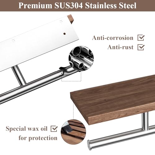 Image of Tindbea Rustic Double Toilet Paper Holder with Walnut Wood Shelf, Farmhouse Toilet Paper Holder Brushed Nickel Stainless Steel Bathroom Tissue Roll Holder