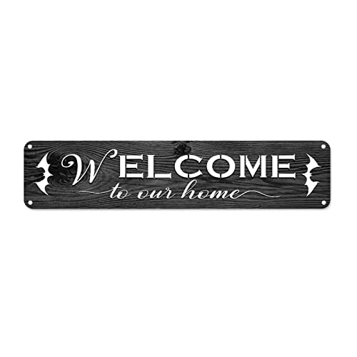 Panneau mural en métal « Happy Halloween October 31 » avec inscription « Welcome To Our Home » - En aluminium - Pour porche d'entrée, salon, chambre à coucher - 45,7 x 10,2 cm Cover