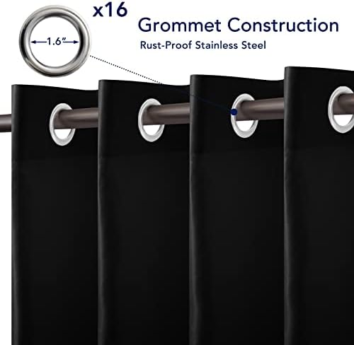 PureFit Outdoor Curtains for Patio Waterproof Weatherproof, UV and Fade Resistant Outside Curtains for Gazebo, Front Porch, Pergola, Sun Blocking Privacy Curtain, 120W x 84L inch, 1 Panel, Black — view 3