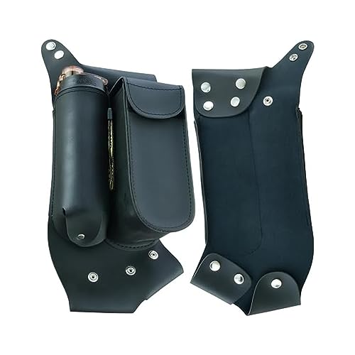 Daniel Smart Motorcycle Leather Crash Bar Bag Right side Saddlebag Guard bag with Water Bottle Holder Snap Closure. (CRASH BAR BAG Right Side)