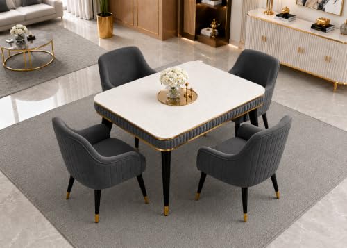 Image of WOODEN SPACE 4 Seater Wooden Dining Table Set | Urban Marble Top Dining Table with Chairs for Dining Room & Kitchen (Modern Zyro Dark Grey) (54 x 36 x 30 inch)