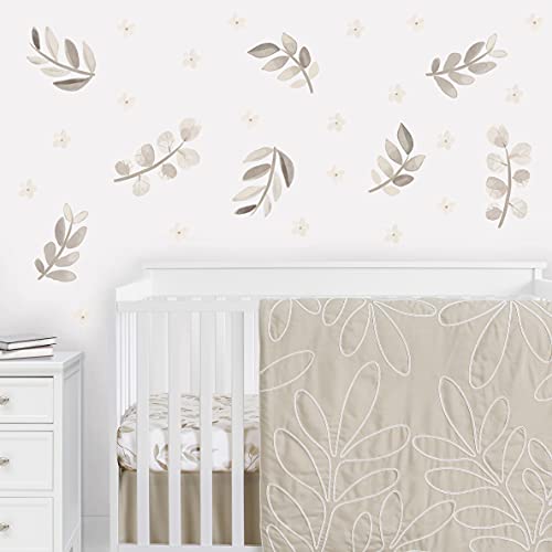 Image of Sweet Jojo Designs Boho Botanical Leaf Peel Stick Wall Decal Stickers Art Nursery Decor Set of 4 Sheets - Gender Neutral Ivory Cream Beige Tan Off White Taupe Linen Woodland Farmhouse Floral Bohemian