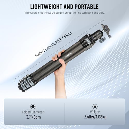 Image of NEEWER 60.4 inch Travel Tripod Carbon Fiber with Detachable 360 Ball Head, Lightweight Video Camera Stand with Metal Quick Flip Buckle, Arca Type QR Plate Compatible with PD, LT36