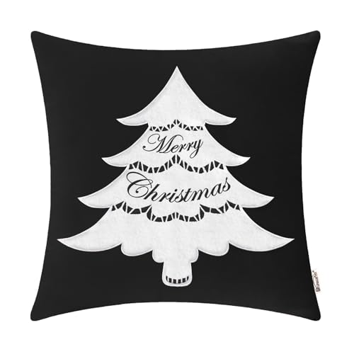 BRAWARM Christmas Pillow Cover 20 X 20 Inches, Black Christmas Tree Embroidered Pillow Cover, Soft Velvet Decorative Throw Pillow for Couch Bed Sofa Living Room Home by BRAWARM - Used condition - US$10.82