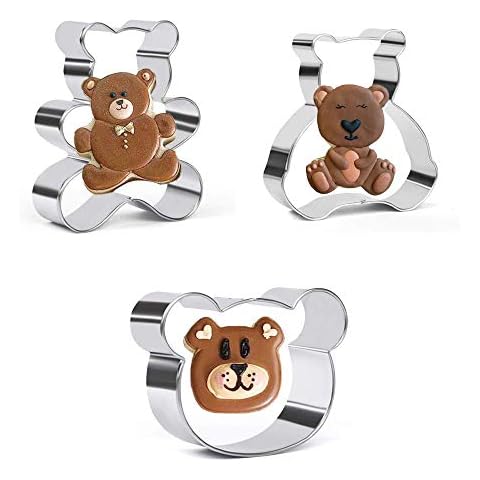Crethink Teddy Bear Cookie Cutter Set - 3 Pieces Bear Face and Teddy Bears Stainless Steel Biscuit Cutters Fondant Cake Decoration for Baking Cover
