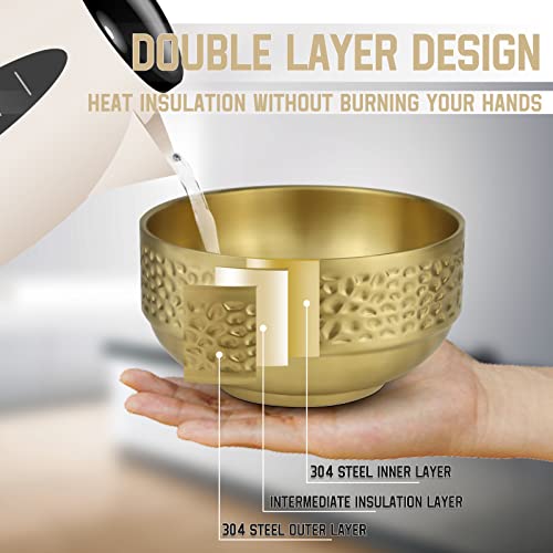 Stainless Steel Bowl, 25 Oz Double-Walled Insulated Soup Bowls, Gold Cereal Salad Bowls, Metal Mixing Bowls For Serving Fruit Rice Dessert Ice Cream Kitchen (1 Pc) #TOP3