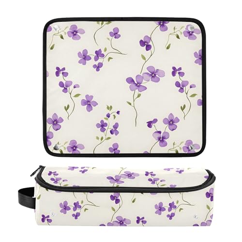 Bolso de Viaje para Herramientas de Cabello Floral Morado con Tapete Resistene al Calor (Desmontable), Bolsa 2 en 1 para Almacenaje de Planchas y Rizador miniatura 3
