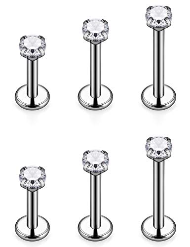 Ocptiy 16G G23 Titanium Lip Labret Monroe Medusa Ashley Ring Stud Hypoallergenic Cartilage Tragus Helix Conch Ear Earring Stud Set Piercing Jewelry Stainless Surgical Steel For Women Men 6Mm 8Mm 10Mm #TOP15