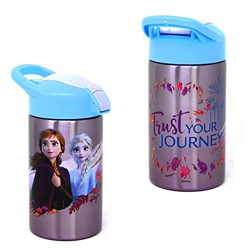 Zak Designs, Inc. Frozen 2 Stainless Steel Bottle - Disney Kids Insulated Water Bottle with Push Button Spout, Perfect for School Days and Trips - 15.5 oz