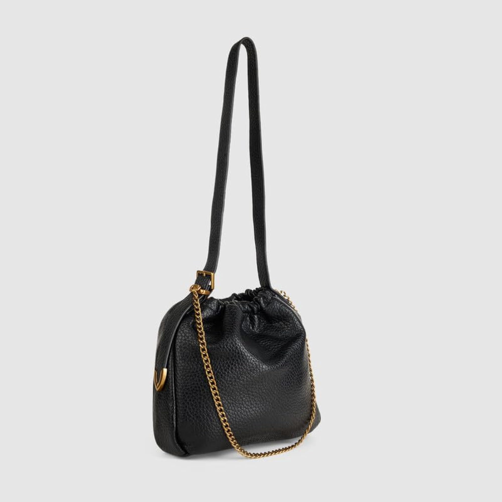 Textured Faux Leather Shoulder Bag with Drawstring Closure