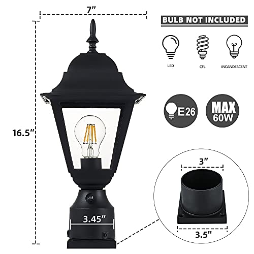 Windben Dusk To Dawn Outdoor Post Light,Lamp Post Light Fixture,Post Lantern With Pier Mount Base,Matte Black #TOP3
