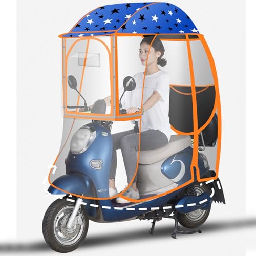 LIEOWYD Universal Mobility Scooter Rain Cover Canopy, Fully Enclosed Motor Scooter Umbrella Mobility Sun Shade Rain Cover Waterproof, Scooter Fold-Away Mobility Scooter Canopy,Blue,B Style