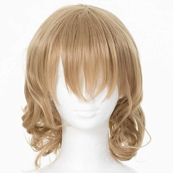 Amazon ハロウィン コスプレ アニメウィッグ ウィッグ ミドル パーマ カール 金髪 ゴールド ベージュアニメキャラ アニメ なりきり イベントコスチューム エクステ カツラ かつら つけ毛 コスチューム 仮装 パーティ カラー ハロウィンコスプレ コスプレ 仮装 通販