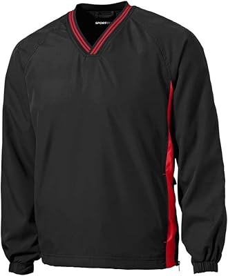 Sport-Tek Tipped V-Neck Raglan Wind Shirt S Black/True Red