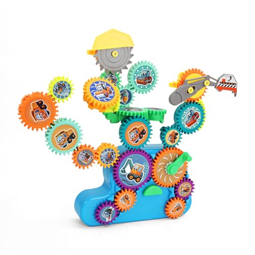 GLW Toy Interlocking Gear Sets Kids Creative Learning Building Blocks 18Pcs Educational Construction Toy Electric Manual Dual Mode Versatile Gear Playset Gift for Boys Girls