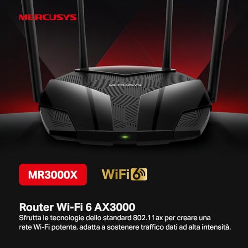 Mercusys TP-Link MR3000X AX3000Mbps Router WiFi 6 Dual-Band, 4 Porta Gigabit, 2402Mbps su 5 GHz e 574Mbps su 2,4 GHz, 4 Antenne Ad Alto Guadagno, OFDMA, WPA3, Canali da 160MHz, Energia Efficiente - Powerline - Immagine 2