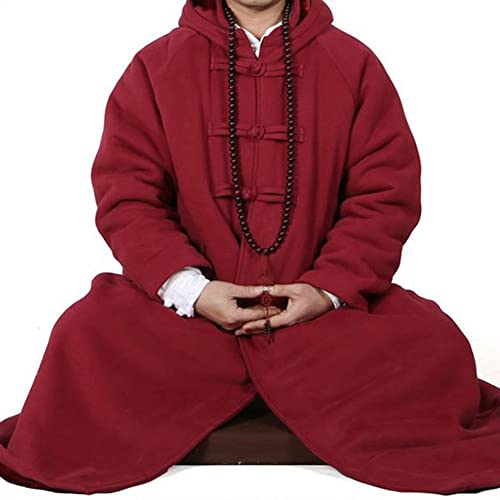 RSTJ-Sjef Buddhistische Robe Mit Kapuze Verdicken Buddhistische Meditation Fleece Baumwolle Winter Mönch Outfit Mantel Unisex,Rot,S2 Cover