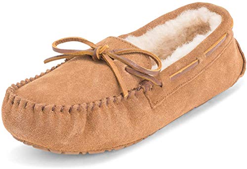 Femmes Moccasins Réel Daim Australien Peau De Mouton Fourrure Chaussons - TAN39 - AYC0225