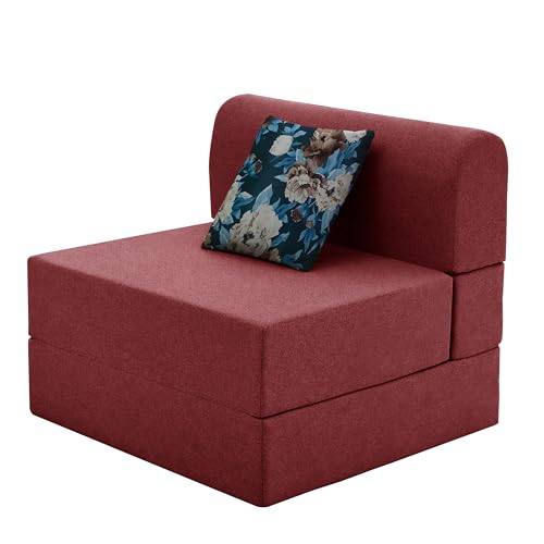 Image of Convertible 3 * 6 Single Seater Sofa Cum Bed | Foldable Sofa Bed for Apartments & Studio Rooms (RED, COMFORTMAX)
