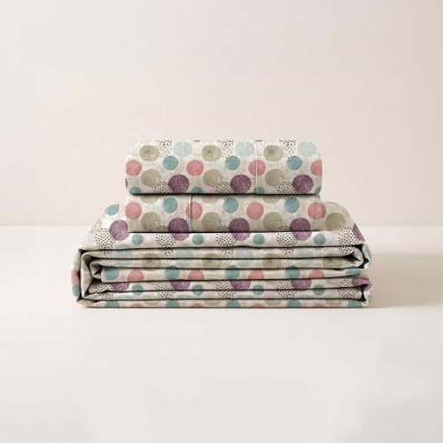 Image of LANE LINEN Symphony | 100% Cotton Sheet Set | Soft & Breathable Fabric | 3 Piece (1 Bedsheet + 2 Pillow Covers) | Super King Bed Sheet Set - Colorful Circle Pattern