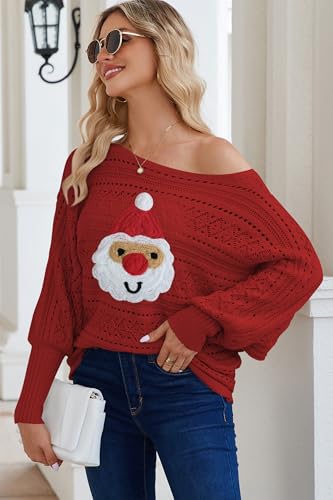 Image of Cakulo Womens Off Shoulder Sweater Top Fall Outfits Fashion 2025 Oversized Knit Batwing Long Sleeve Crochet Pullover Sweaters