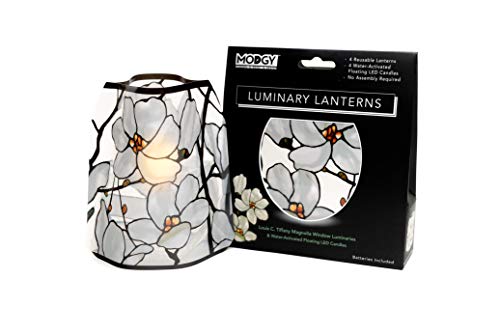 Modgy Luminary Lanterns 4-Pack - Floating Led Candles With Batteries Included - Luminaries Are Great For Weddings, Parties, Patios & Celebrations Of All Kinds (Louis C. Tiffany Magnolia Window) #TOP3