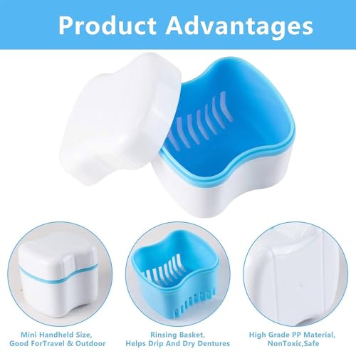 Denture Container Case For Travel - Denture Bath Case | Denture Cup Bath Box Case With Strainer Basket | Dentall Retainer Case Soaking Container Denture Cleaing Cup For Upper And Lower