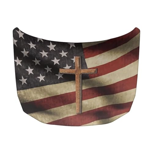 Image of American Bone Cross Car Hood Cover Stretch Polyester Car Hood Cover Washable Automotive Accessories Suitable Most Automotive Sedans Trucks SUVs Sports Cars