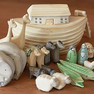 Noah's Ark Gift Boxed Set Hand Carved & Painted Christening New Baby Gift by East of India