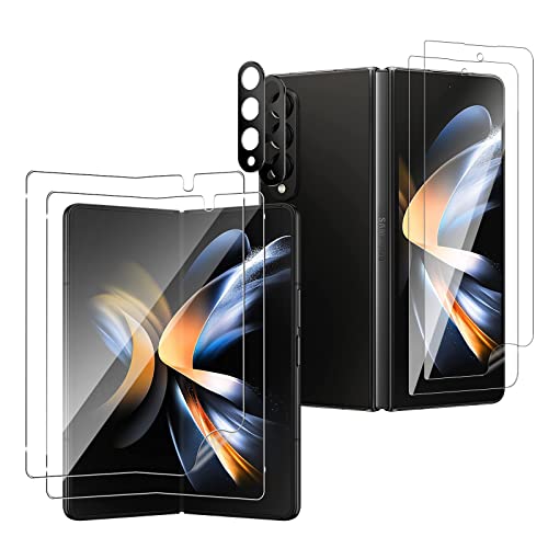 Funrae Protection Écran pour Samsung Galaxy Z Fold 4 5G, 2 Pièce Film de Protection Intérieur en TPU Flexible + 2 Pièce TPU Protection D'écran Externe + 2 Pièce Caméra Verre Trempé, HD Anti-Rayures Cover