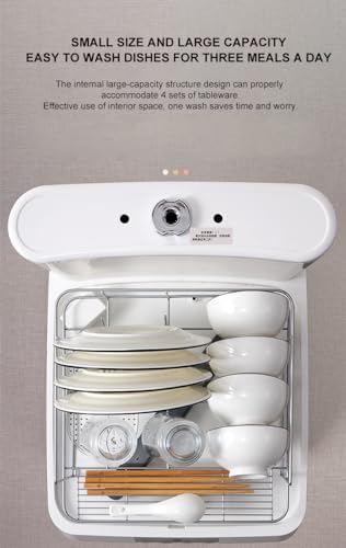 Portable Countertop Dishwasher, Compact Dishwasher with 6L Built-in Water Tank, No Hookup Needed, 4 Washing Programs