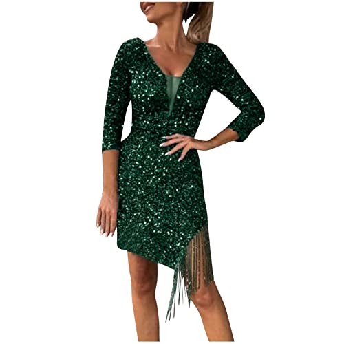 Vestido feminino de verão, outono, manga comprida, lantejoulas, franja, sexy, vestido de baile para