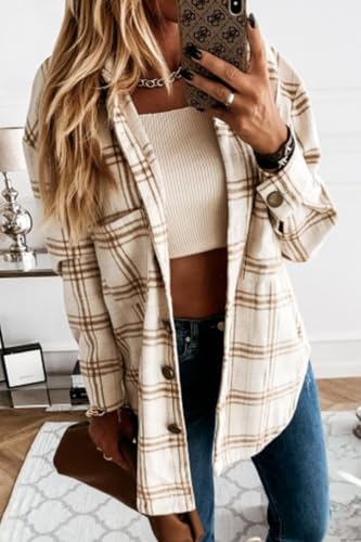 Image of YOCUR Womens Button Down Plaid Casual Lapel Long Sleeve Flannel Overshirts