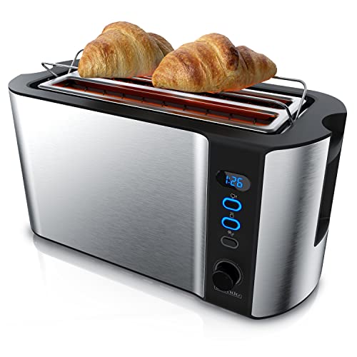 Arendo - Edelstahl Toaster Langschlitz 4 Scheiben - Defrost Funktion - wärmeisolierendes Gehäuse - mit integrierten…