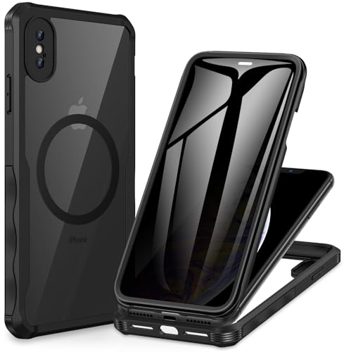 CENHUFO Sichtschutz Hülle für iPhone XS Max Kompatibel mit MagSafe Eingebautem Privacy Panzerglas Displayschutz und Kameraschutz 360 Grad Handyhülle Magnetisch Schutzhülle Stoßfest Case - Schwarz