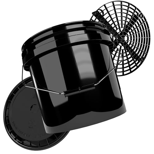 Auto Wascheimer Set mit Sieb und Deckel | Magic Bucket 13l Autowascheimer Schwarz mit Gitter zur Schmutzfilterung | Eimer für die Autowäsche | Auto Putzeimer