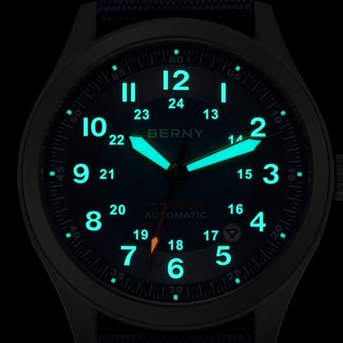 Image of BERNY Automatic Titanium Watch for Men 10ATM Waterproof Men's Field Watch Super Luminous Male Analog Mechanical Military Wrist Watch AR Sapphire Crystal Date Calendar Birthday Present