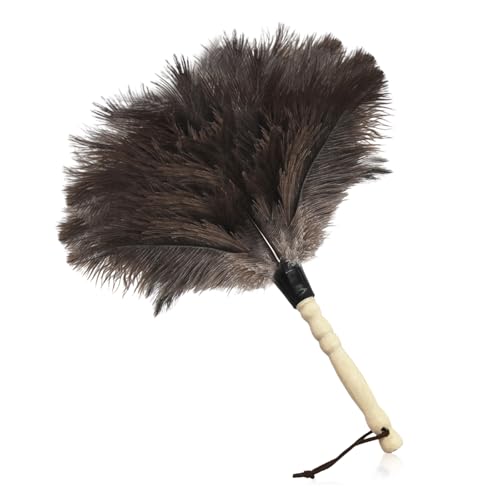 flintronic Plumero de Plumas de Avestruz, 35cm Artificial Plumero Avestruz, Plumas Suaves, Reutilizable, Plumero Antiestático con Mango de Madera, para Suministros de Limpieza, Hogar