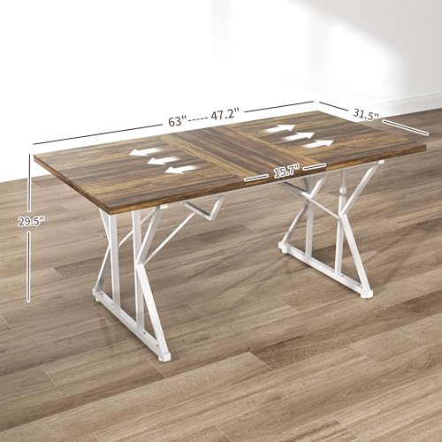 HOMCOM 47"-63" Expandable Dining Table for 4-6 People, Farmhouse Dinner Table with Heavy Duty Metal Trestle Base, Rectangle Kitchen Desk, Distressed Brown - Image 4
