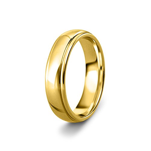 New Solid 9ct 375 Yellow Gold 6mm Grooved Design Heavy Court Shaped Unisex Wedding Ring Band Available in from G - Z+3 | UK Manufactured & Hallmarked