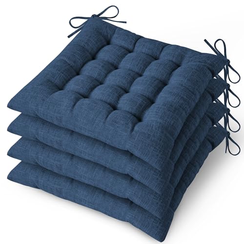 MineCozy Dining Chair Cushions Set of 4 with 16 Fixed Points Soft Kitchen Chair Pads with Ties Seat Cushion for Dining Room 42X42X7cm/16.5