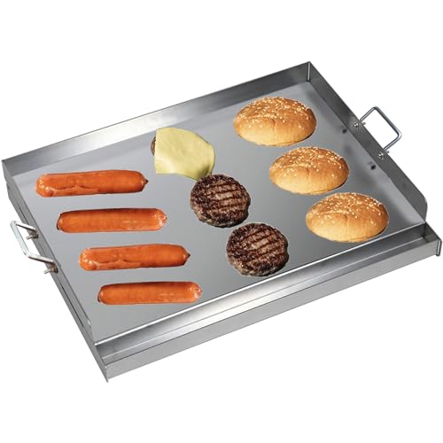 CAVATINY Edelstahl Grillplatte | 54x41x8 cm | Universal BBQ Plancha passend für Weber Gasgrill und Holzkohlegrill | Grillplatte mit Grill-Spachtel Schaber set