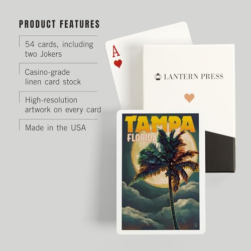 Lantern Press Tampa, Florida, Palms and Moon, 52 cartas de póker miniatura 3