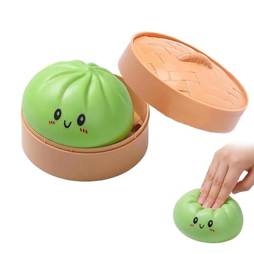 Steamed Bun Squishies Toy Giant Squishy Steamed Bun Fidget Toy Soft Squeeze Steamed Bun Stress Relief Ball with Steamer Box Novelty Desk Soft Squeeze Decompression Gift for Adults Kids Teens